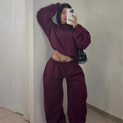 Damen Cropped Sweatshirt Set mit weiten Jogginghosen Norvielle