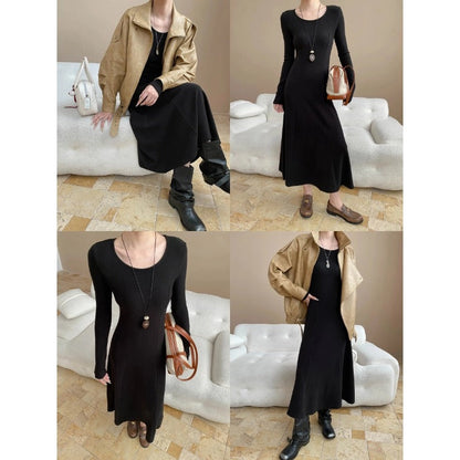 Damen Maxikleid Langärmlig Tailliert