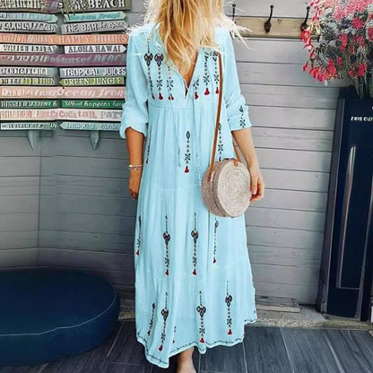 Damen Boho-Kleid Bestickt Lässig Norvielle