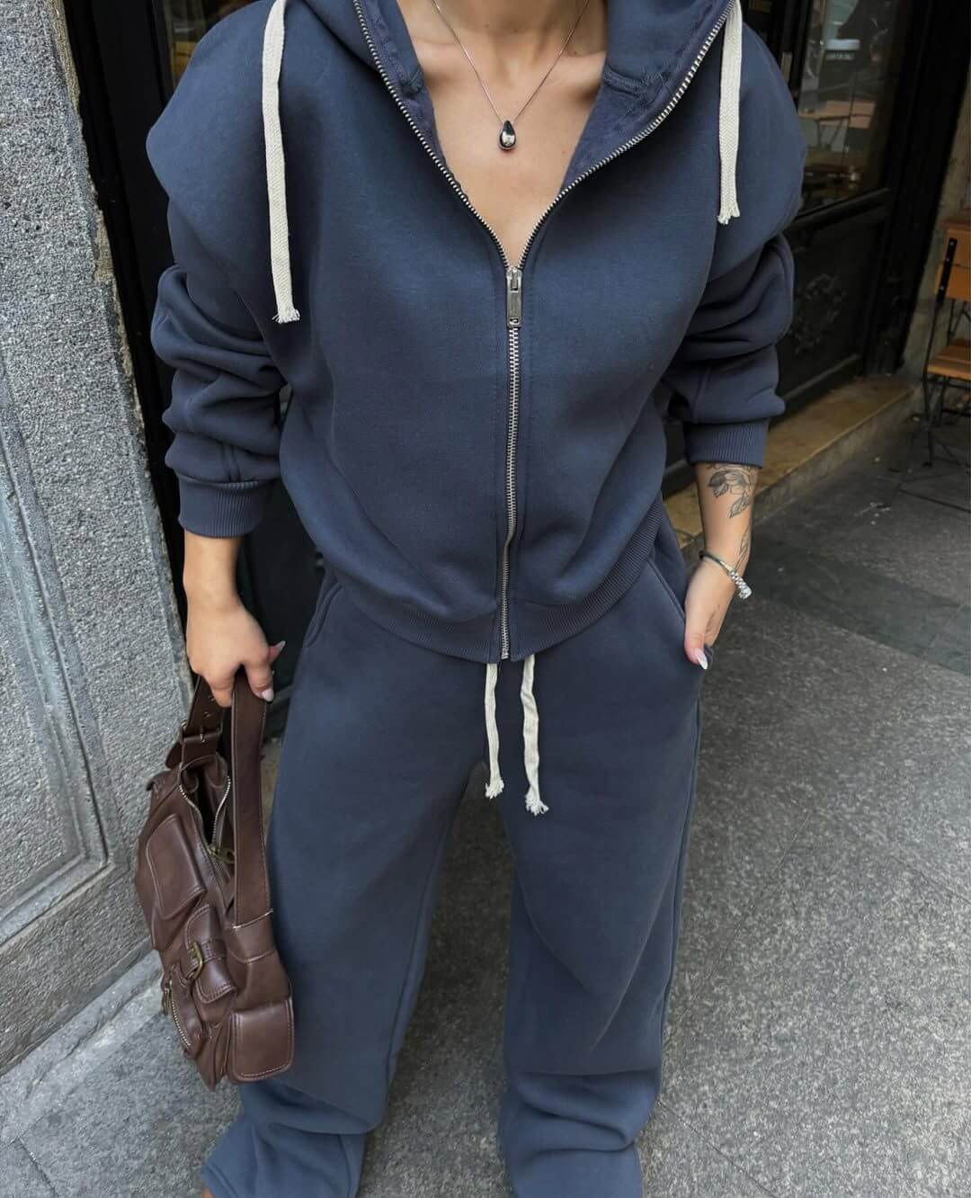 Damen Kapuzensweatanzug Weite Hose Elastisch Norvielle