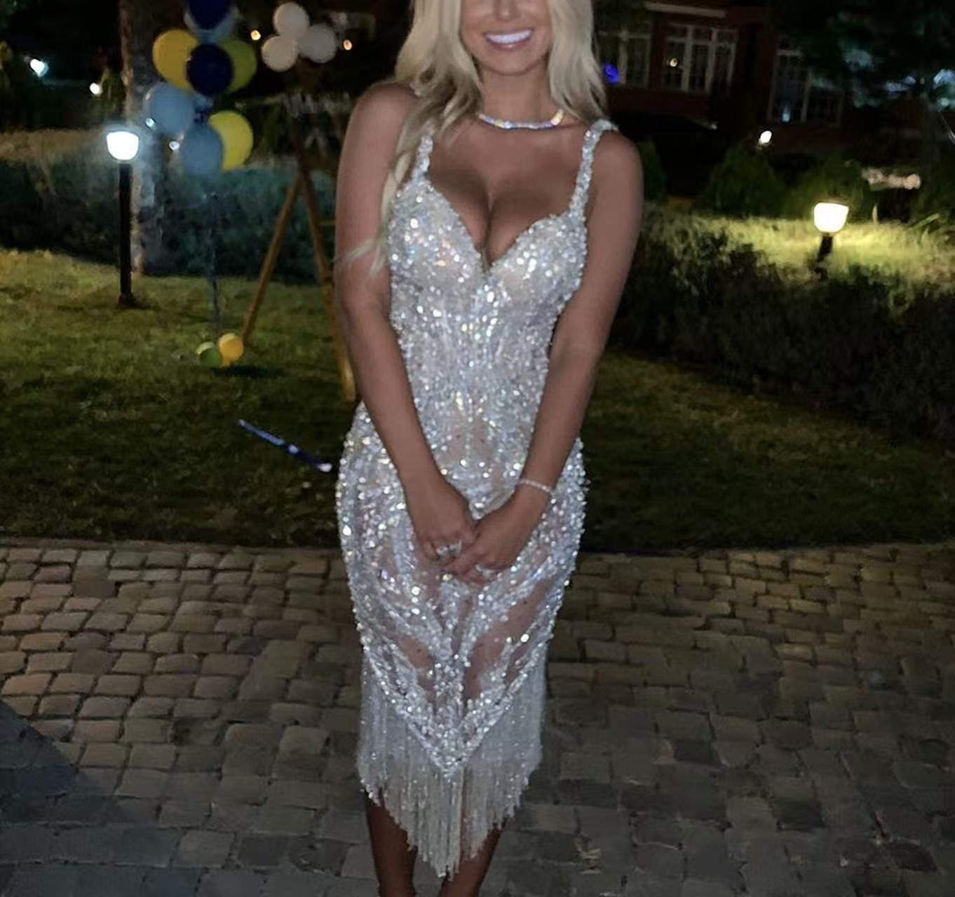 Damen Pailletten-Kleid mit Fransenbesatz und Schimmer-Effekt