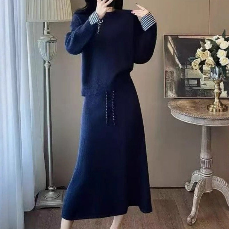 Damen Strickkleid Elegantes Design Abnehmbarer Kragen