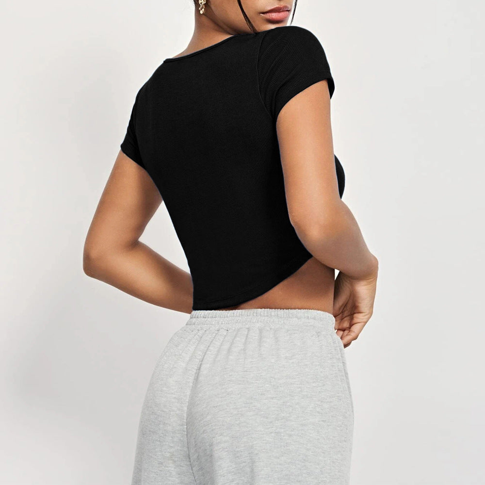 Damen Cropped- mit quadratischem Ausschnitt und Knopfleiste