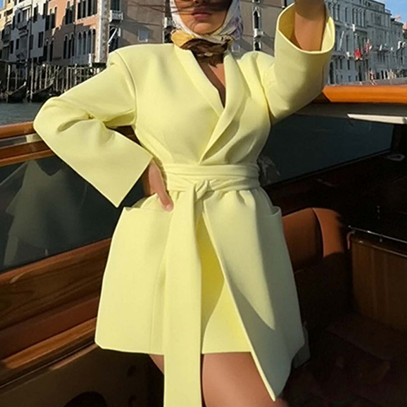 Damen Sommerjacke mit Bindegürtel und Taschen Norvielle