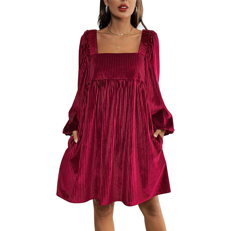 Damen Oversized Kleid Cordstoff Rüschendetail Anthrazit