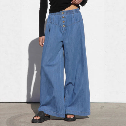 Damen Weite Denim-Hose Elastisch