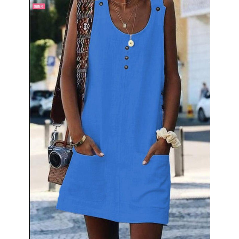 Damen Sommerkleid Leicht Knöpfe Taschen Norvielle