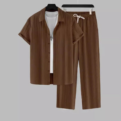Herren Anzug Set Plissee Hemd Lange Hose