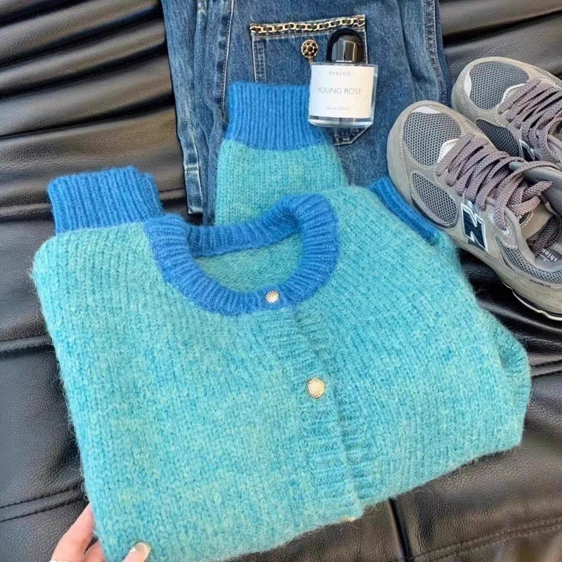 Damen Strickjacke Weich Kontrastbündchen Norvielle