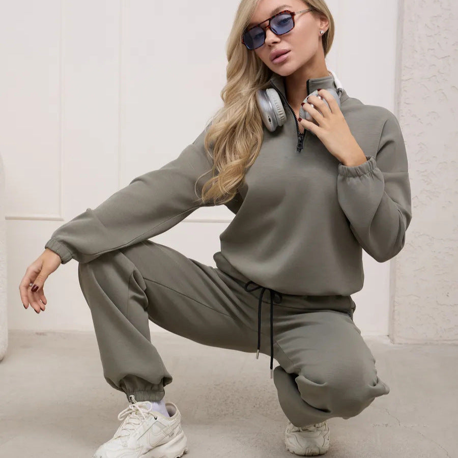 Damen Fleece-Jogginganzug Elastisch Beige