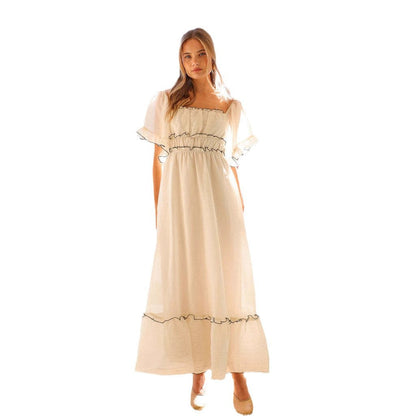 Damen Maxikleid Rüschendetails Elastischer Taillenbund Norvielle