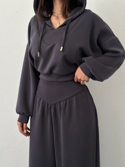 Damen Sport-Loungewear-Set Cropped Hoodie Weite Hose