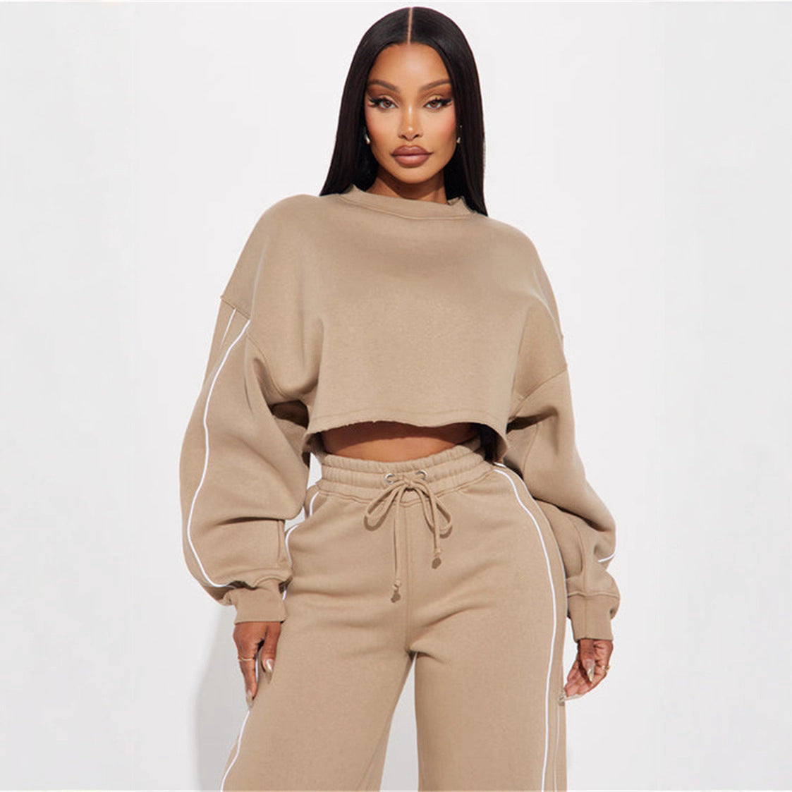 Damen Sportlicher Jogginganzug Set Cropped Sweatshirt Norvielle