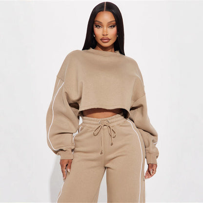 Damen Crop- Jogginghose Set Baumwolle Bequem