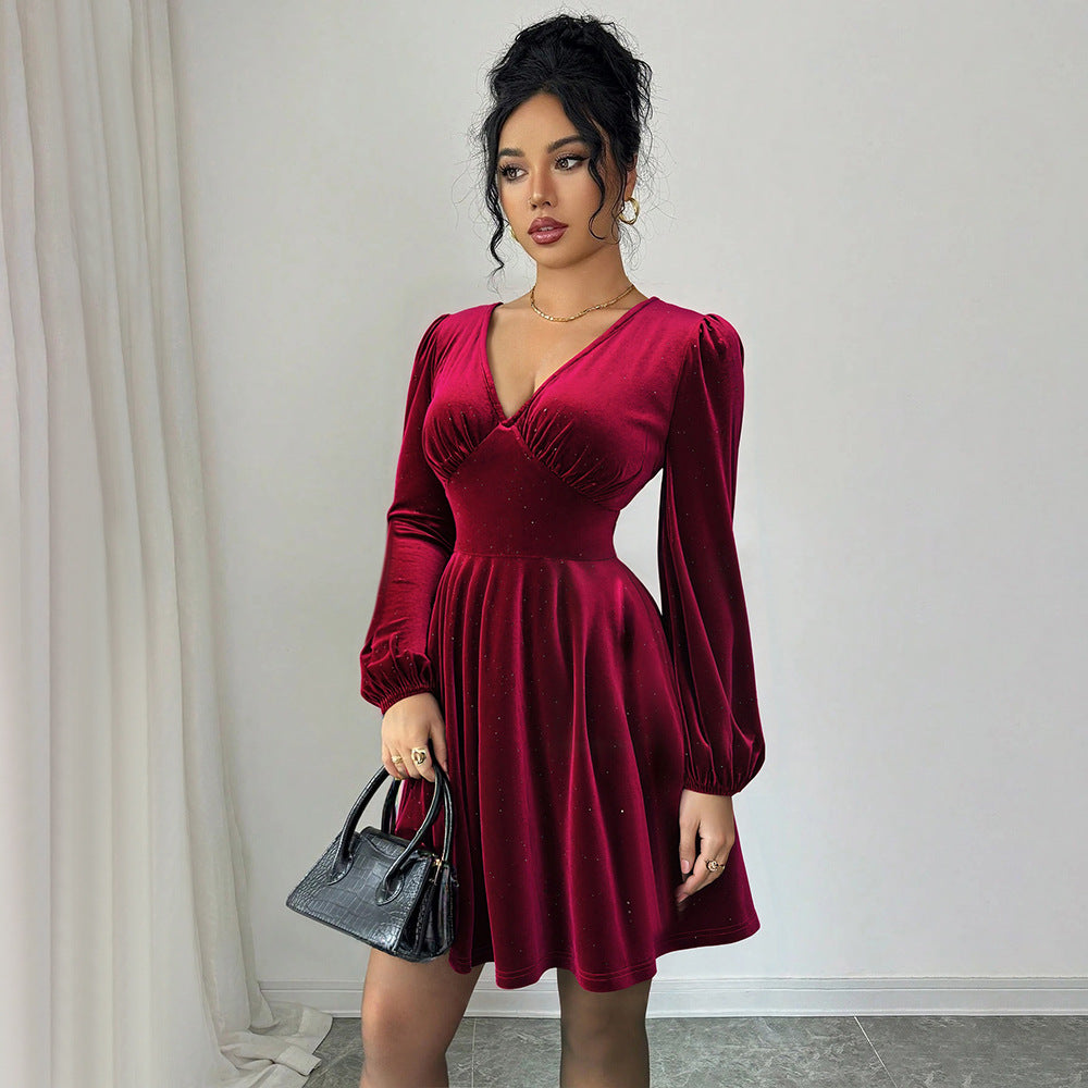 Damen Kleid Kurzarm Puffärmel V-Ausschnitt Norvielle - Norvielle
