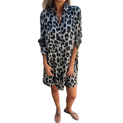 Damen Leopardenmuster Hemdblusenkleid Norvielle