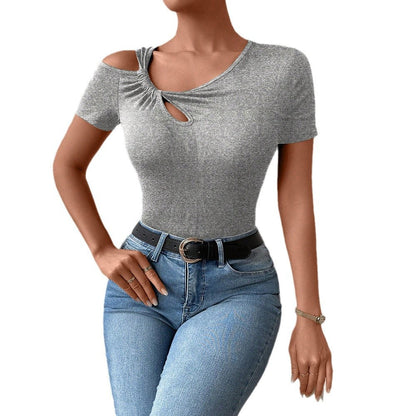 Damen Bodysuit Figurbetont Asymmetrischer Ausschnitt