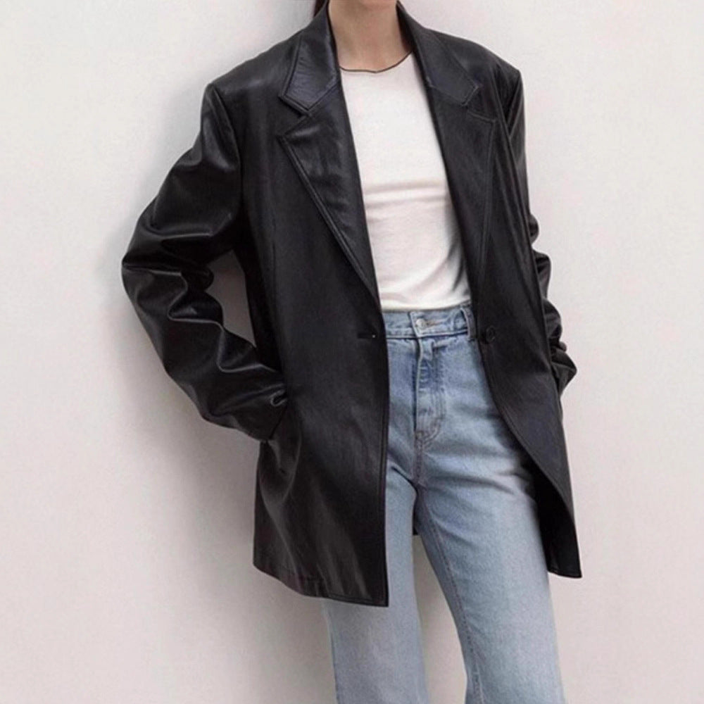 Damen Oversized Blazer Kunstleder