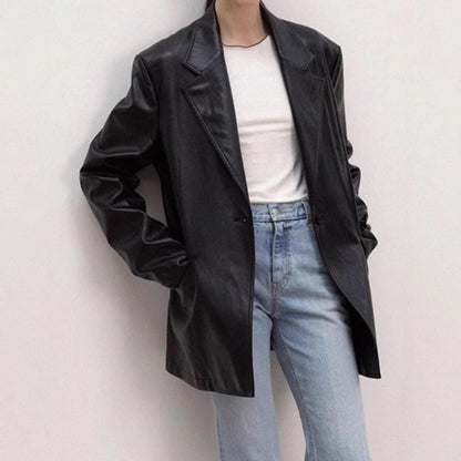 Damen Oversized Blazer Kunstleder