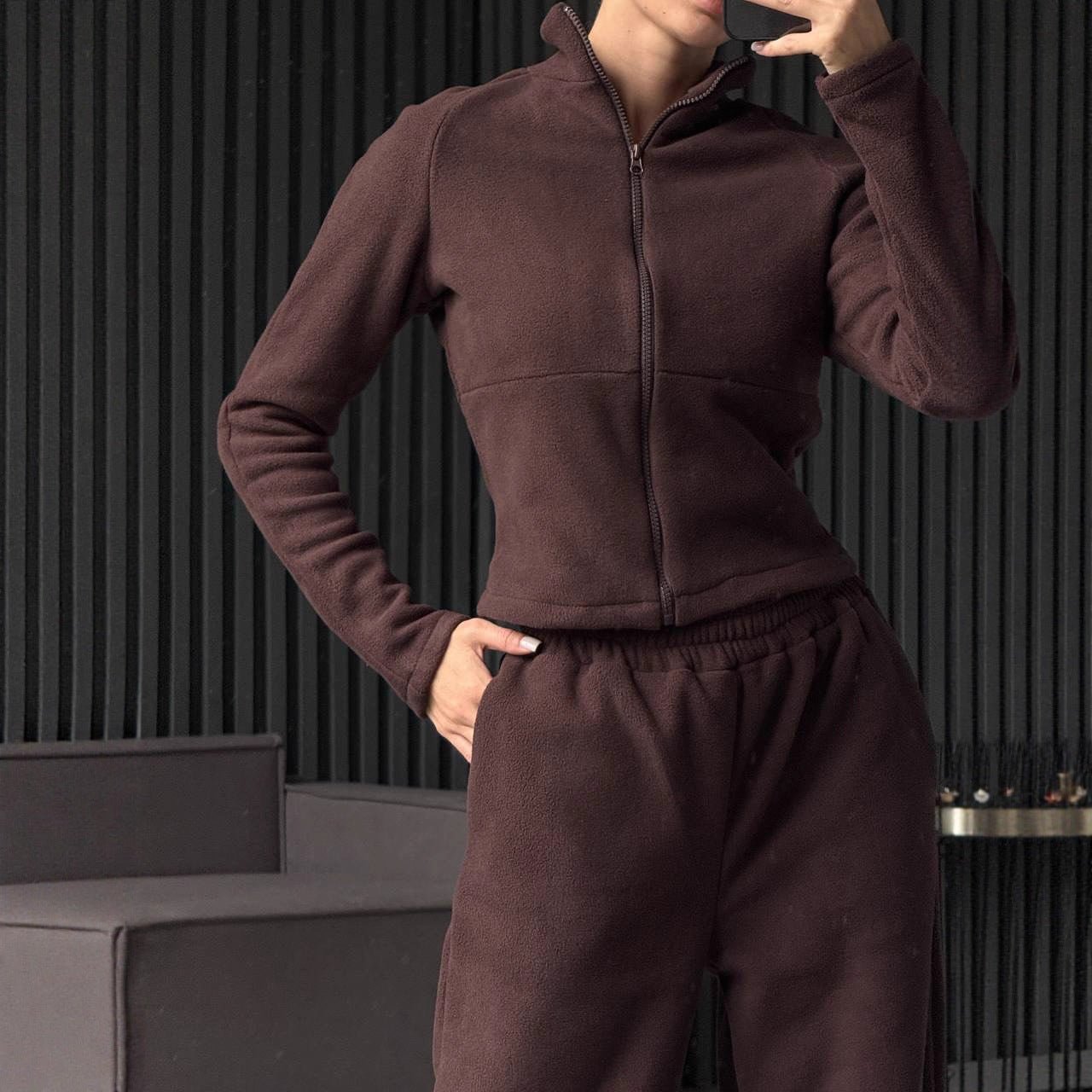 Damen Fleece-Jogginganzug Hochkragen Praktische Taschen Norvielle - Norvielle