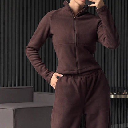 Damen Fleece-Jogginganzug Hochkragen Praktische Taschen Norvielle - Norvielle