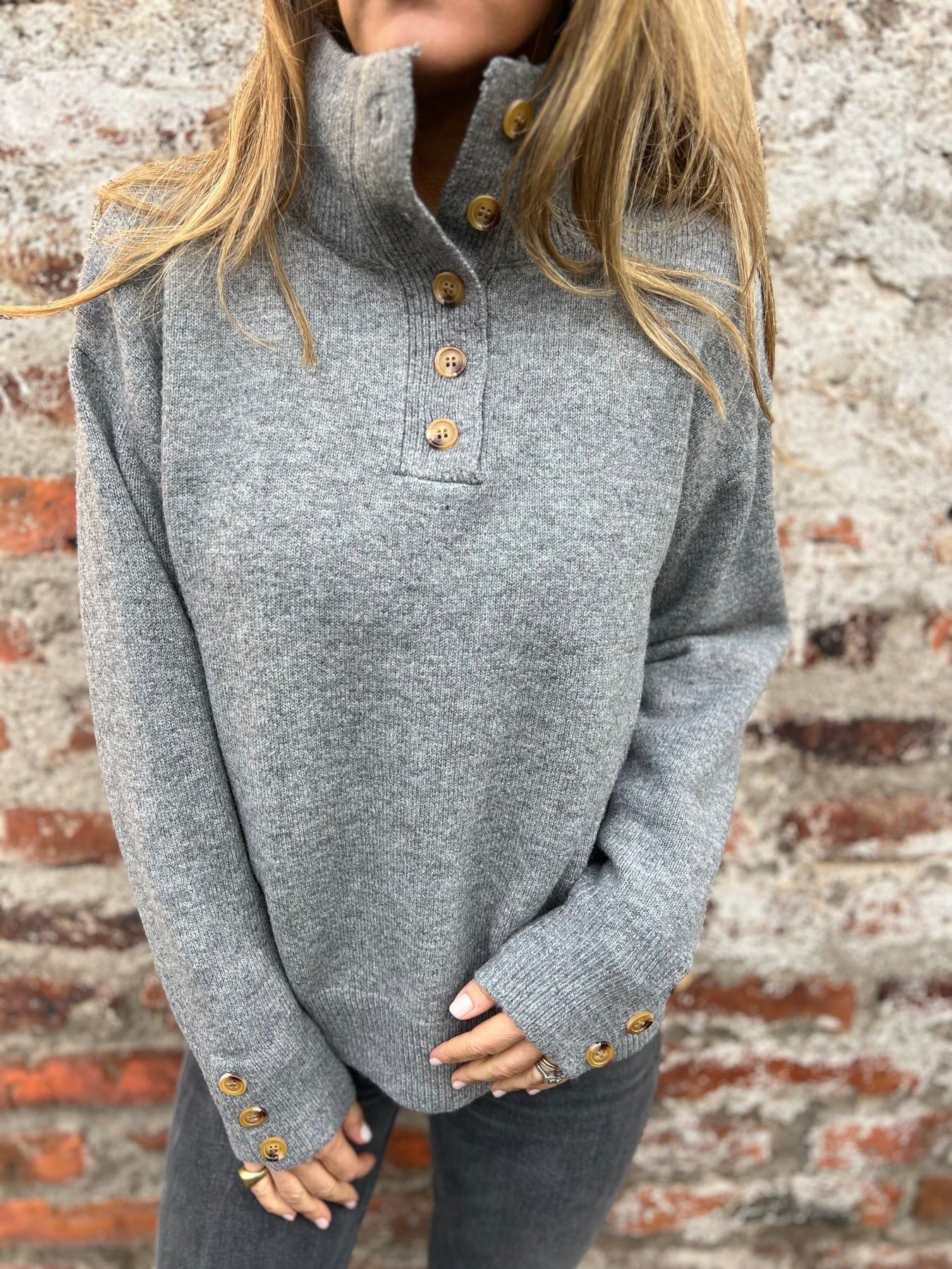 Damen Pullover Hohler Kragen Dekorative Knöpfe Norvielle