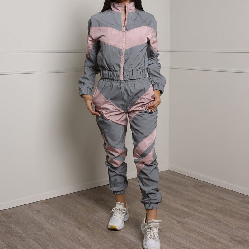 Damen Sportanzug Elastisch Farbblockdesign Norvielle