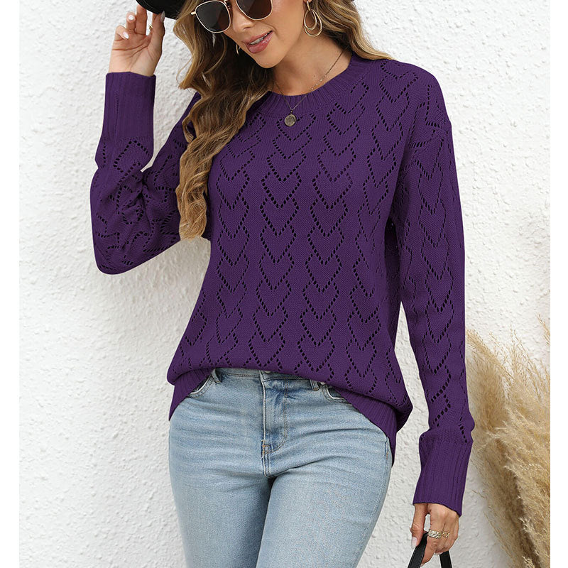 Damen Strickpullover Herzmuster