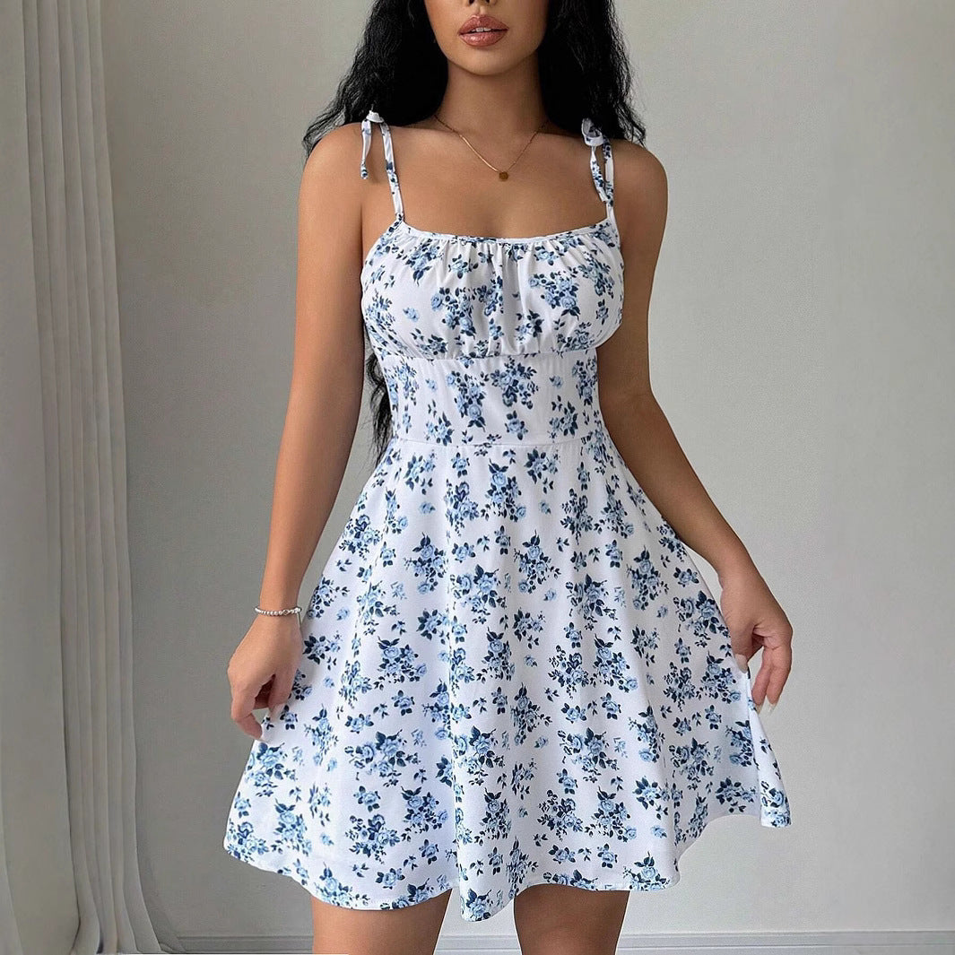 Damen Minikleid mit Blumenmuster und breiten Trägern Norvielle - Norvielle