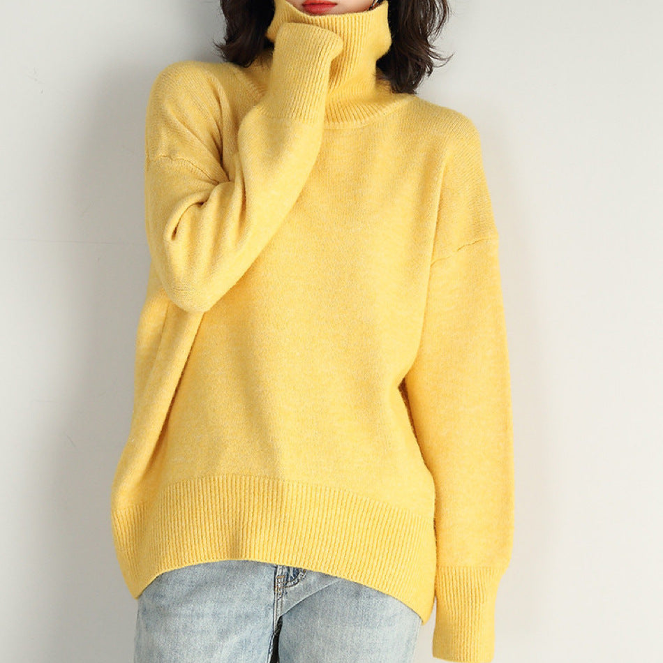 Damen Oversized Rollkragenpullover Gestrickt Beige - Norvielle