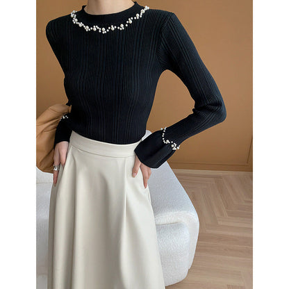 Damen Strickpullover mit Perlen-Details und langen Ärmeln Norvielle - Norvielle