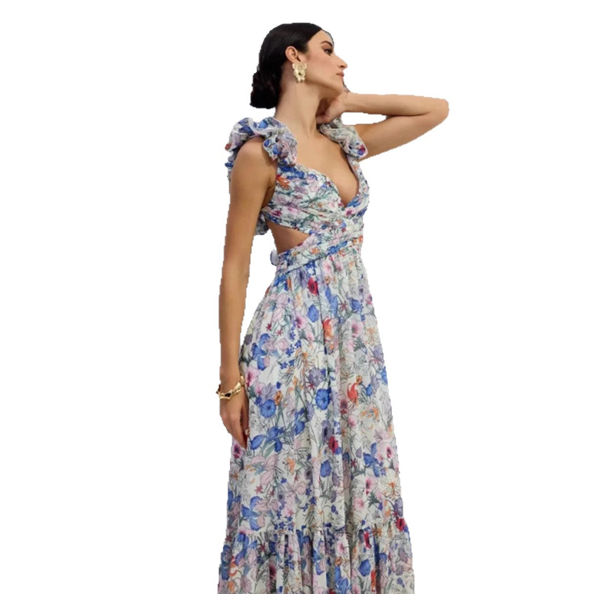 Damen Maxikleid Floralmuster Rüschen Norvielle