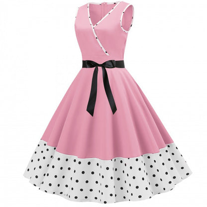 Damen Vintage-Swingkleid mit V-Ausschnitt und Taillengürtel