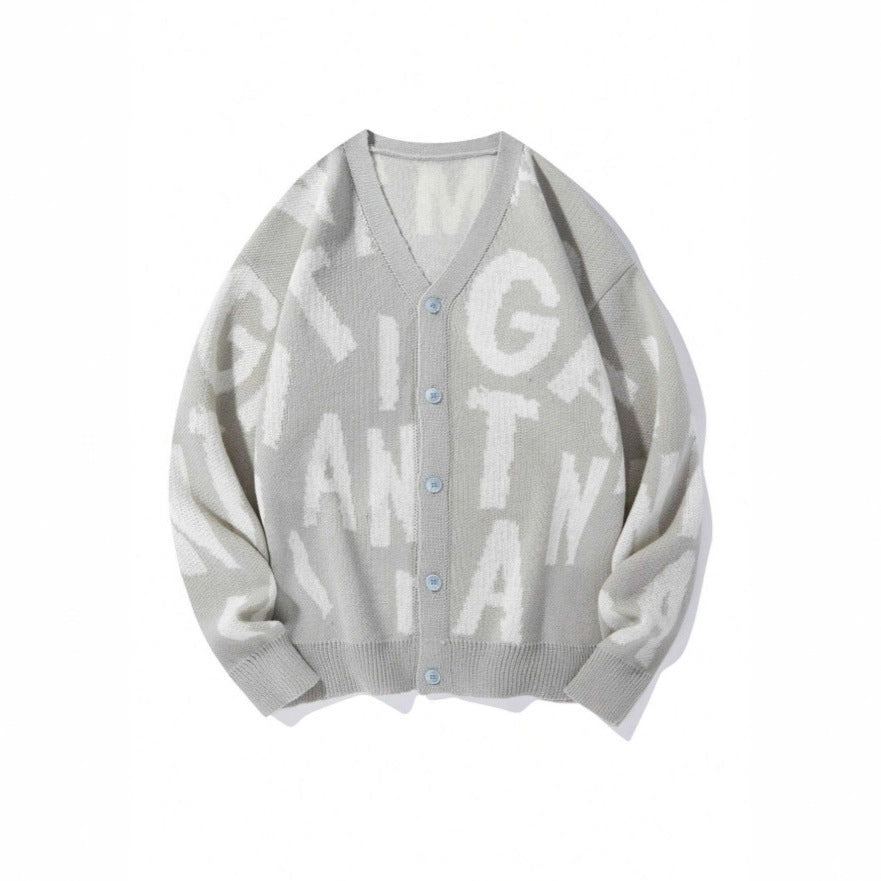 Damen Strickjacke V-Ausschnitt mit Schriftmuster