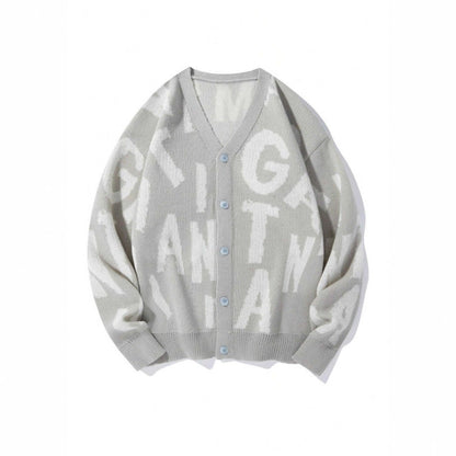 Damen Strickjacke V-Ausschnitt mit Schriftmuster