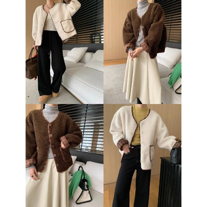 Damen Oversized Fleecejacke Kuschelig Kontrastdetails Norvielle