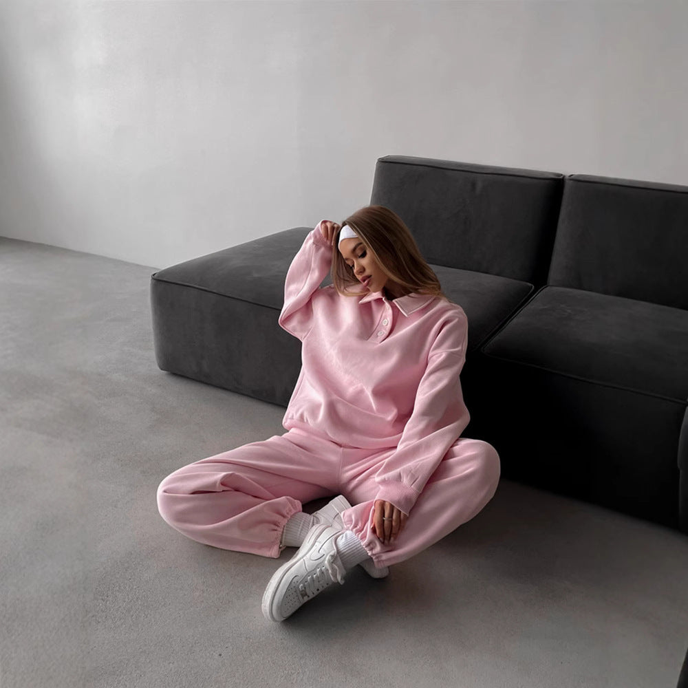 Damen Sportliches Lounge-Set Polokragen Weites Design Norvielle