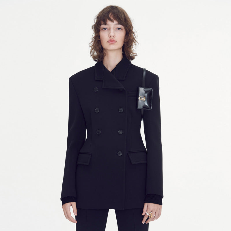 Damen Blazer Doppelter Knopf Norvielle Schwarz - Norvielle