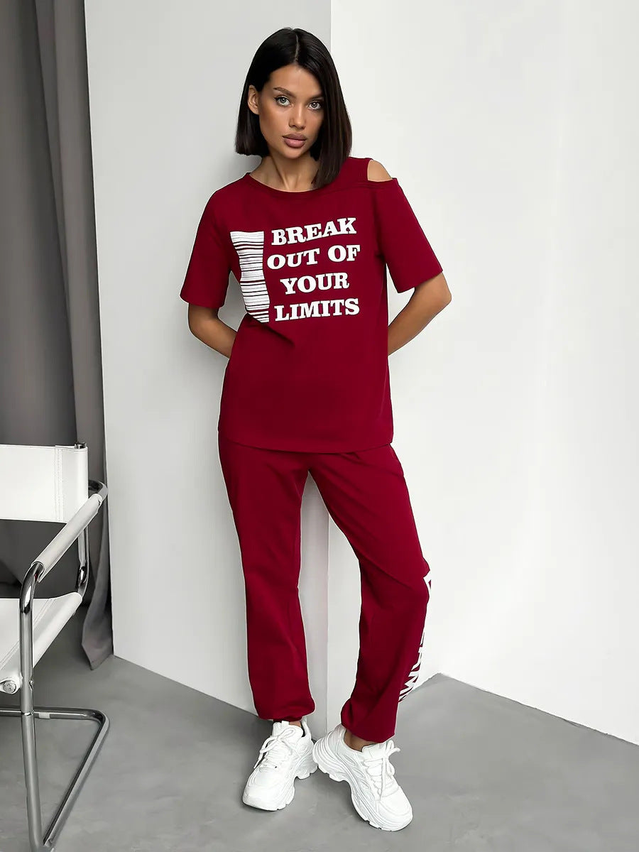 Damen Sportliches Zweiteiler Set mit Grafikdruck und Cut-Outs