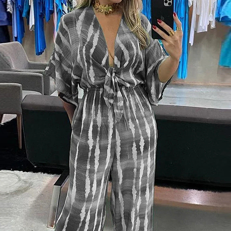Damen Jumpsuit Kimono-Ärmel Taillen-Gürtel
