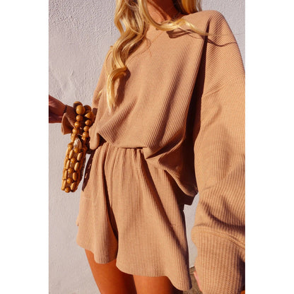 Damen Sweatshirt und Shorts Set Oversized Baumwolle Grau