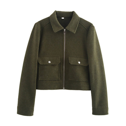 Damen Fleecejacke Kurz mit Brusttaschen und Kragen Norvielle