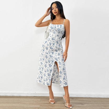 Damen Maxikleid Floralmuster Spaghettiträger Norvielle
