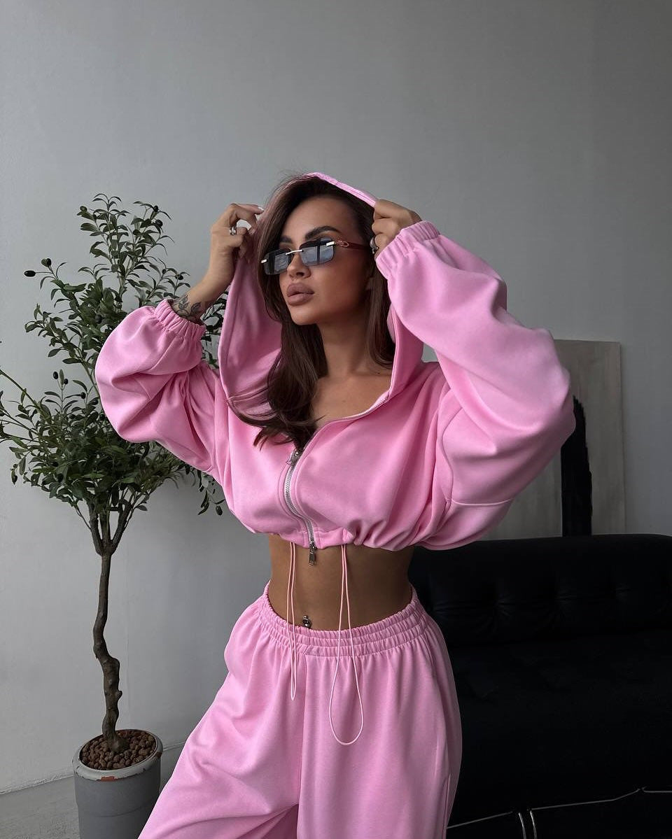 Damen Kapuzen-Crop--Set mit weiter Hose Norvielle