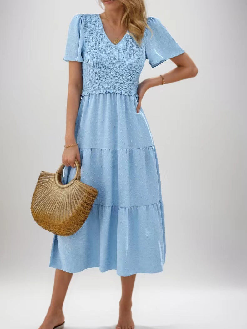 Damen Midi-Kleid Elastisch Rüschen Norvielle