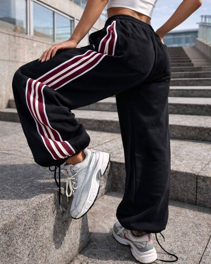 Damen Sportfreizeithose Elastischer Bund Seitliche Streifen
