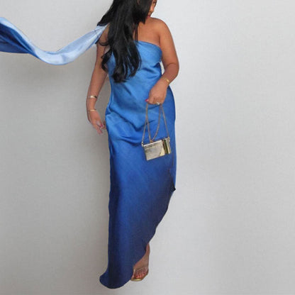 Damen Maxikleid Schulterfrei Seidenstoff