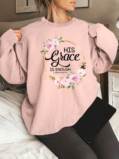 Damen Sweatshirt Florales Design Motivierender Schriftzug