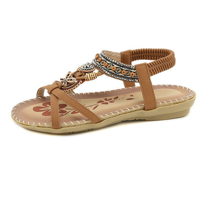 Damen Sandalen Elastikriemen Slip-On Beige