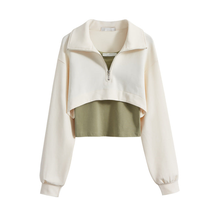 Damen Cropped Sweatpullover Hochkragen Reißverschluss Norvielle